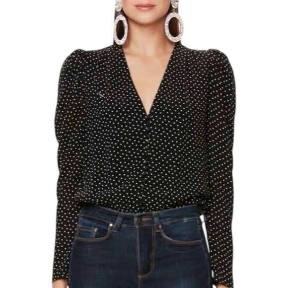 AFRM Rexy Button Front Bodysuit Polka Dot Special Occasion Feminine Party M - Picture 3 of 10